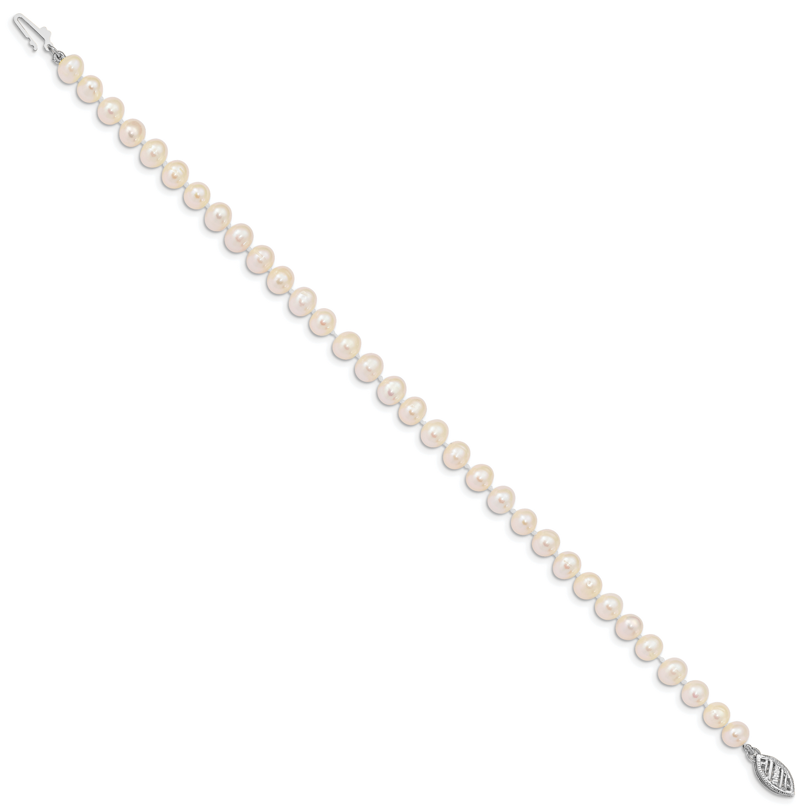 14k WG 5-6mm Near Rnd Wht Freshwater Cultured Pearl 7.5in Bracelet