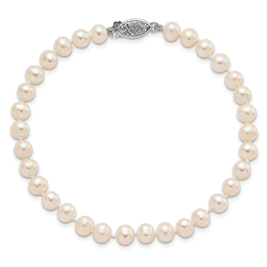 14k WG 5-6mm Near Rnd Wht Freshwater Cultured Pearl 7.5in Bracelet
