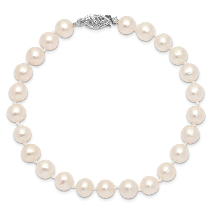 14k WG 6-7mm Near Rnd Wht Freshwater Cultured Pearl 7.5in Bracelet