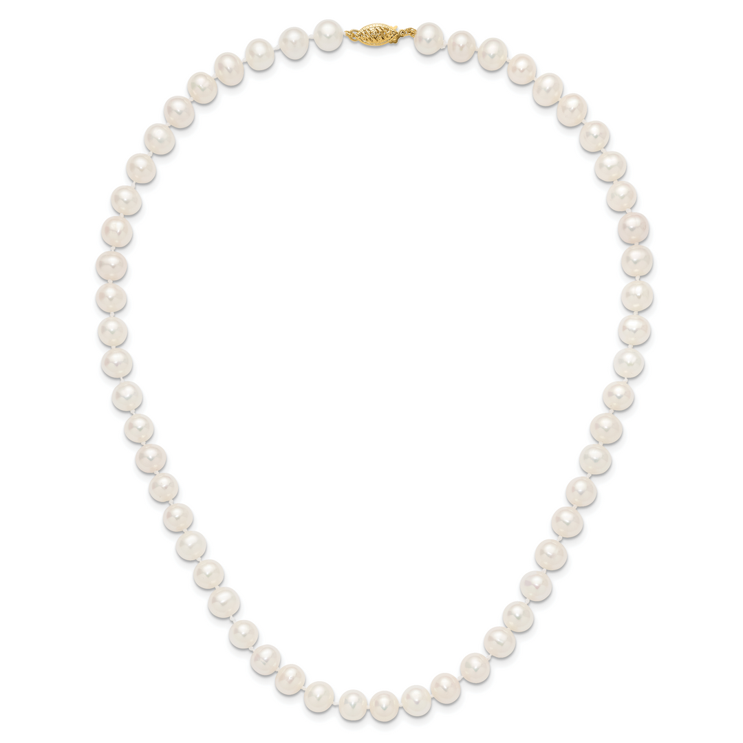 14k 7-8mm White Near-Round Freshwater Cultured Pearl 18 inch Necklace