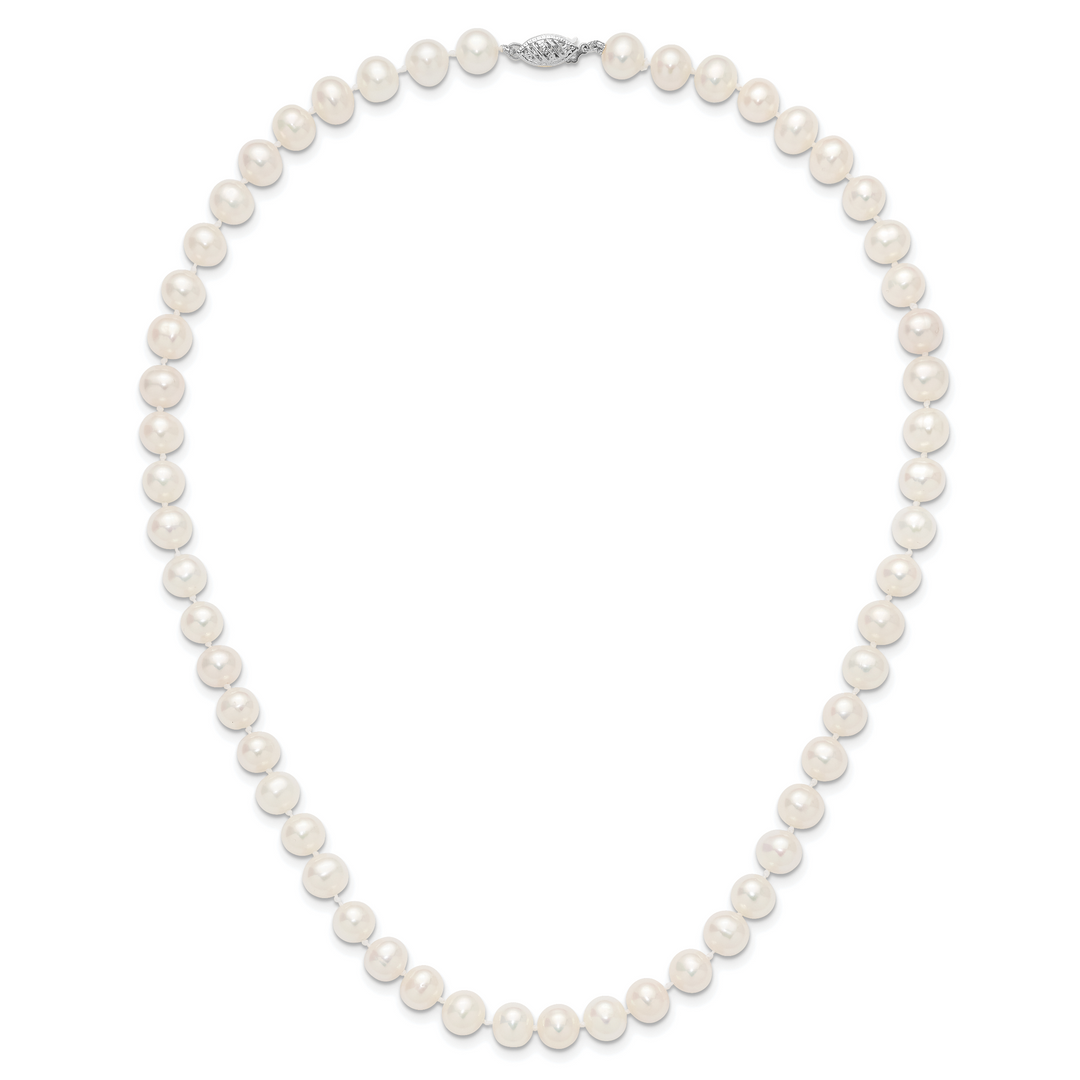 14k WG 7-8mm Near Rnd Wht Freshwater Cultured Pearl 18in Necklace