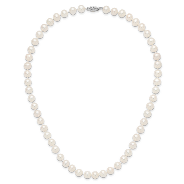 14k WG 7-8mm Near Rnd Wht Freshwater Cultured Pearl 18in Necklace