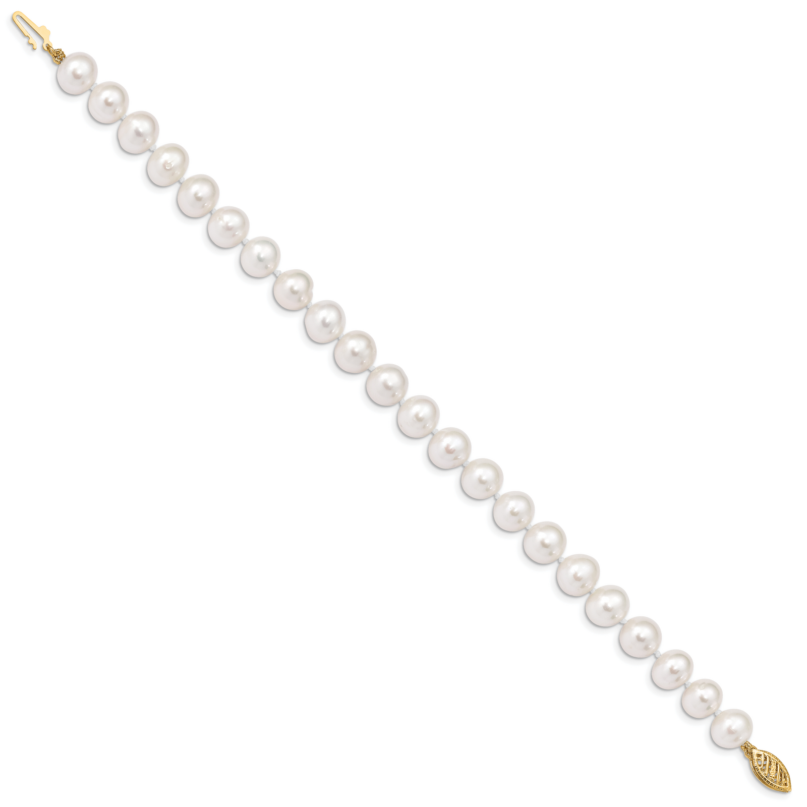 14k 8-9mm White Near Round Freshwater Cultured Pearl Bracelet