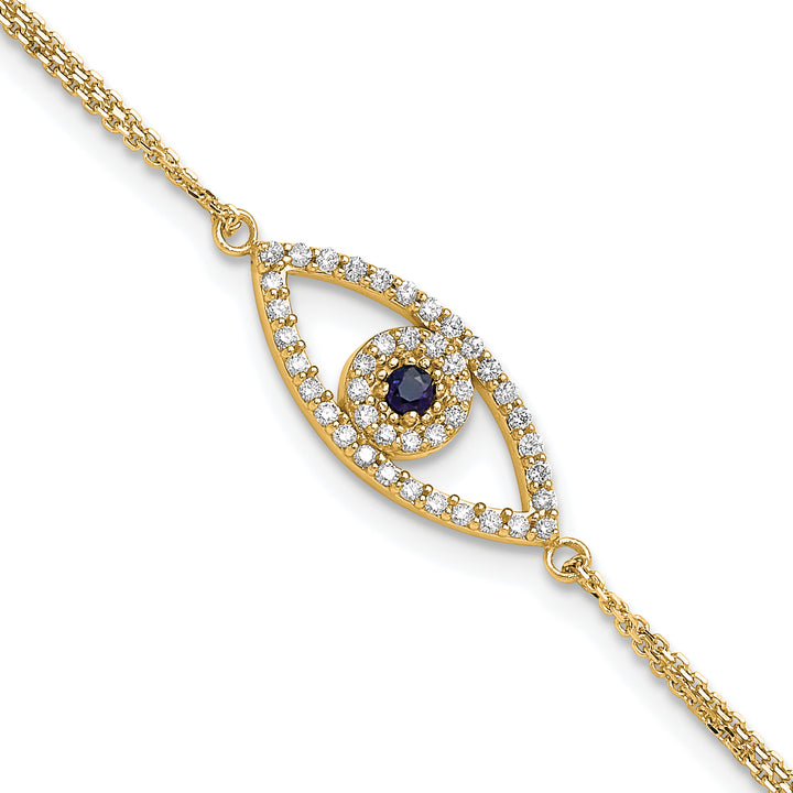14k Complete A Diamond and Sapphire Evil Eye 2-Strand 7 inch Bracelet with 1 inch Extender