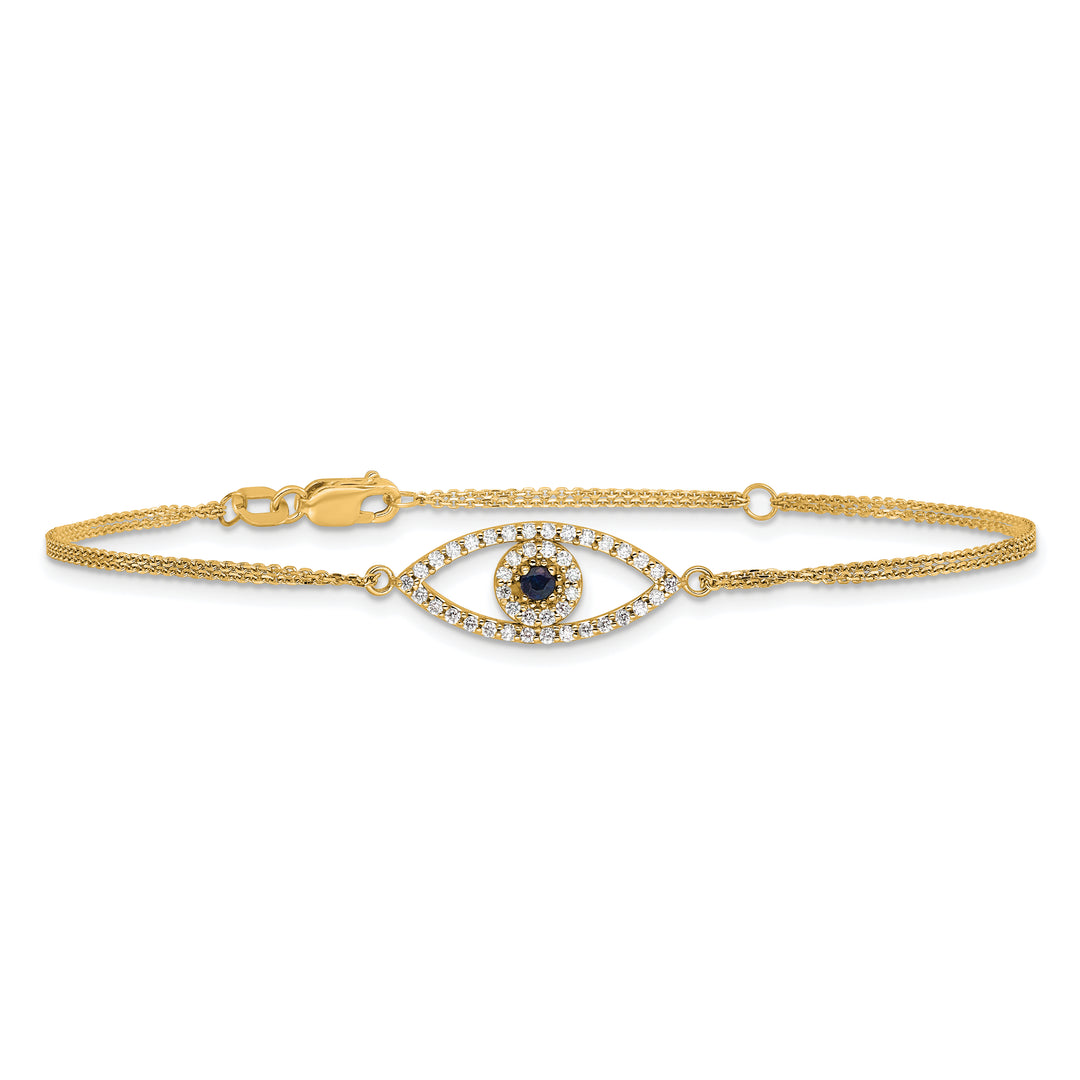 14k Complete A Diamond and Sapphire Evil Eye 2-Strand 7 inch Bracelet with 1 inch Extender