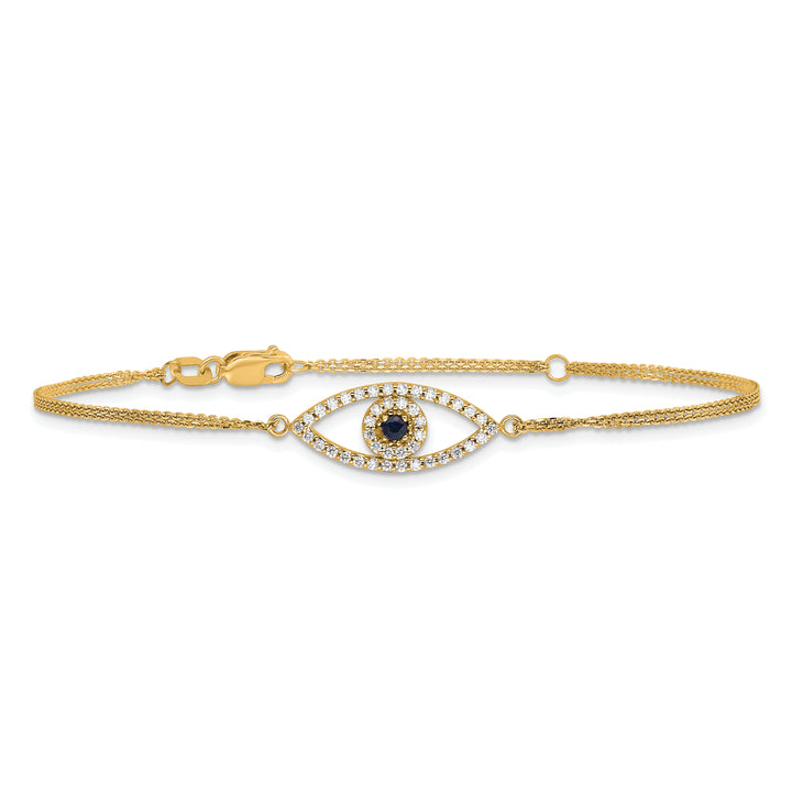 14k Complete A Diamond and Sapphire Evil Eye 2-Strand 7 inch Bracelet with 1 inch Extender