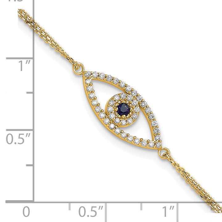 14k Complete A Diamond and Sapphire Evil Eye 2-Strand 7 inch Bracelet with 1 inch Extender