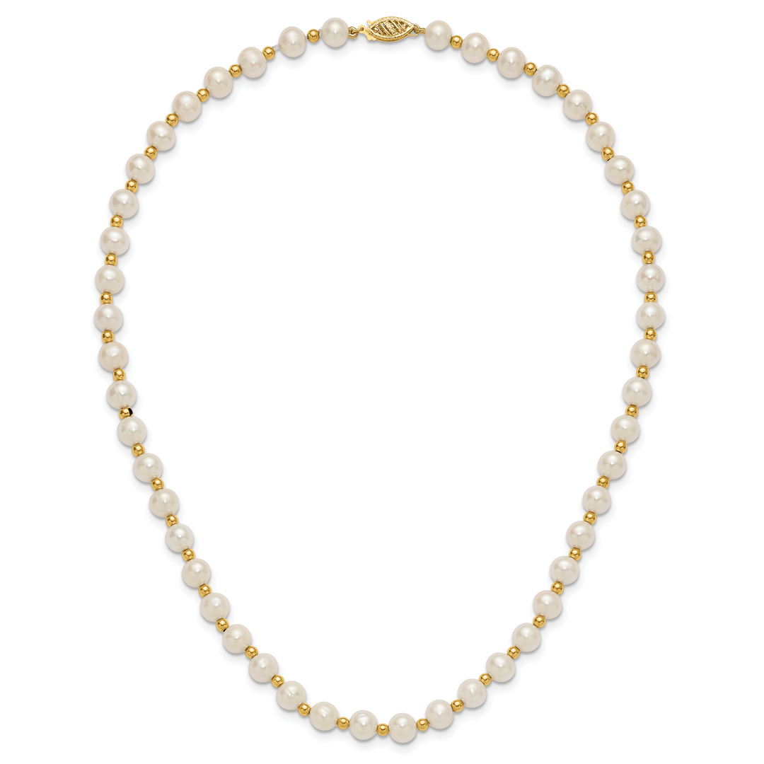 14K 6-7mm White Near Round FW Cultured Pearl Bead Necklace