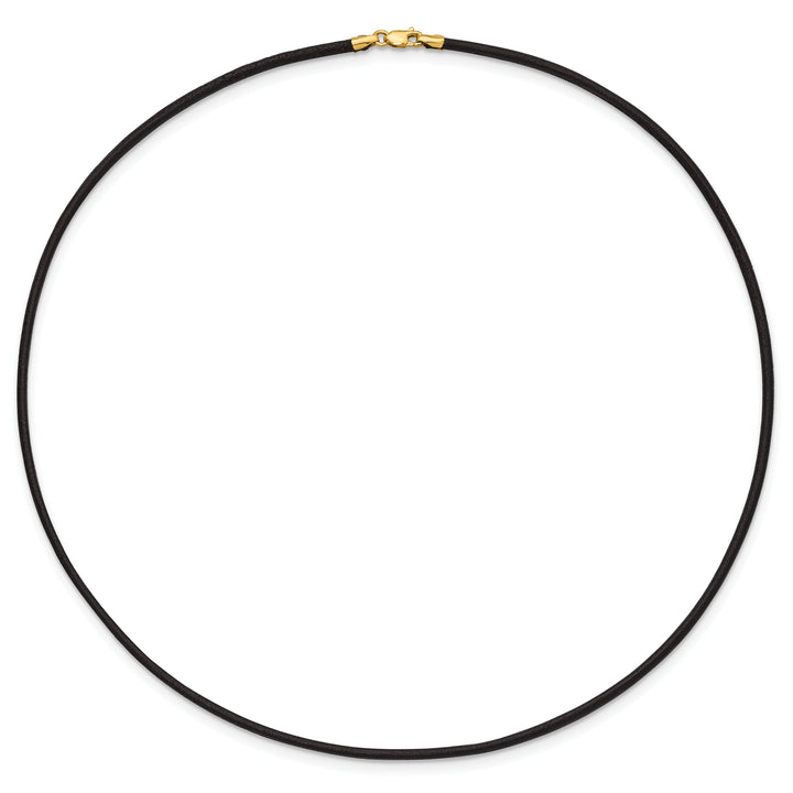 14k 2mm 16in Black Leather Cord Necklace