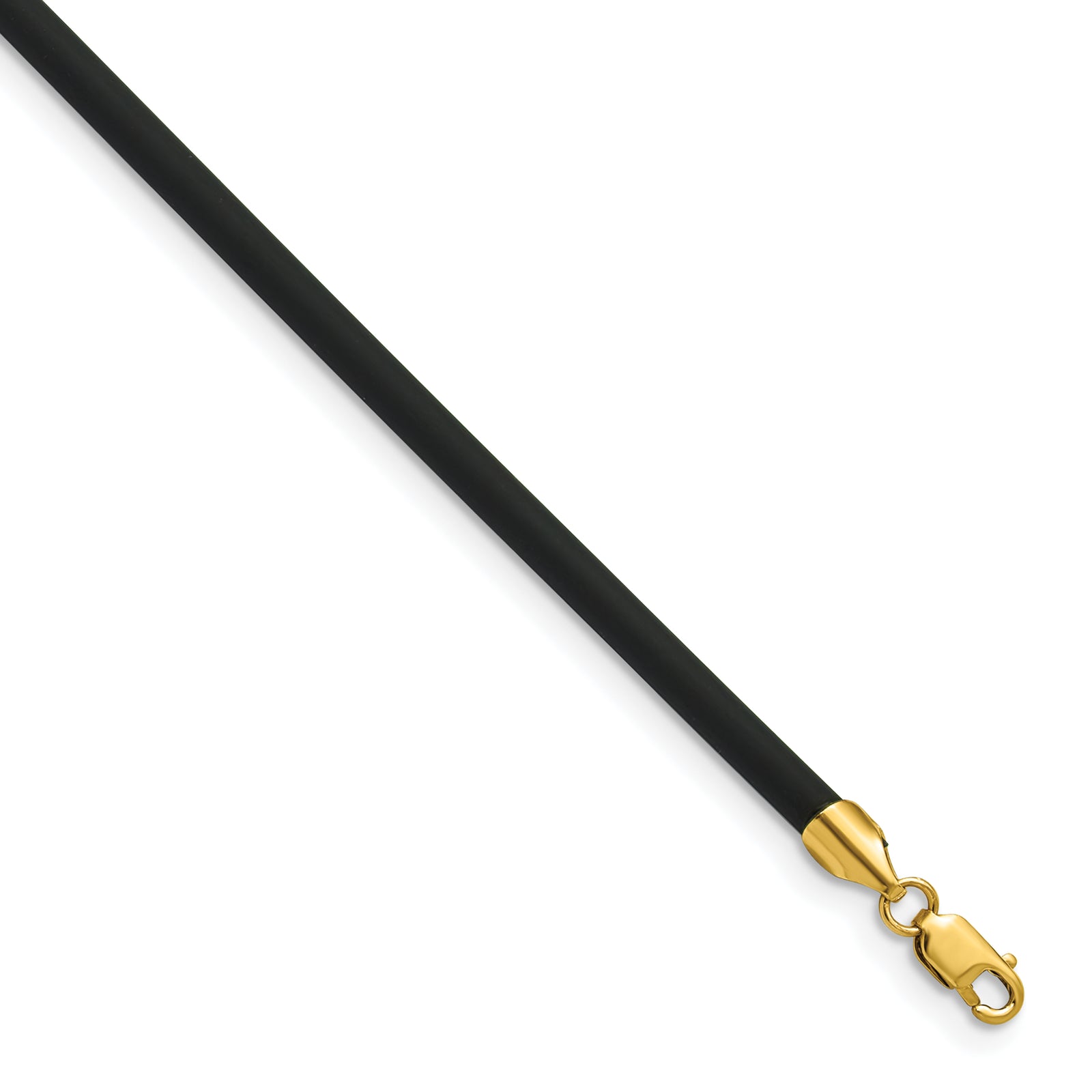 14k Yellow Clasp 3mm 18 inch Black Rubber Cord Necklace