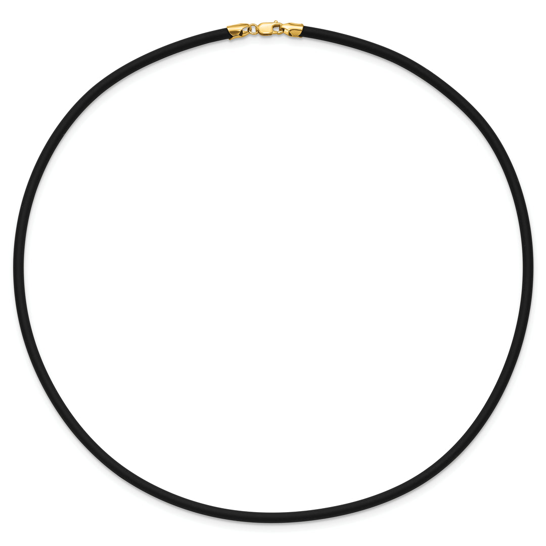 14k Yellow Clasp 3mm 18 inch Black Rubber Cord Necklace