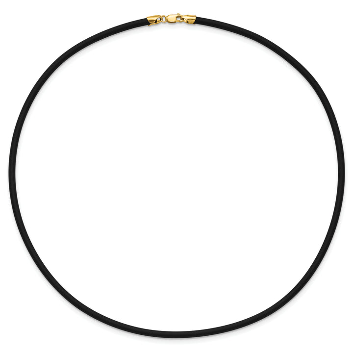 14k Yellow Clasp 3mm 18 inch Black Rubber Cord Necklace