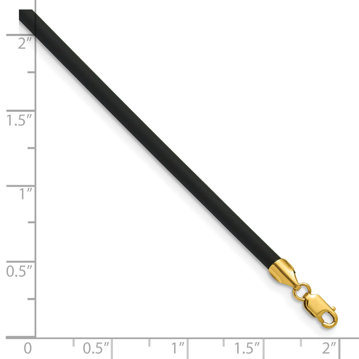 14k Yellow Clasp 3mm 18 inch Black Rubber Cord Necklace