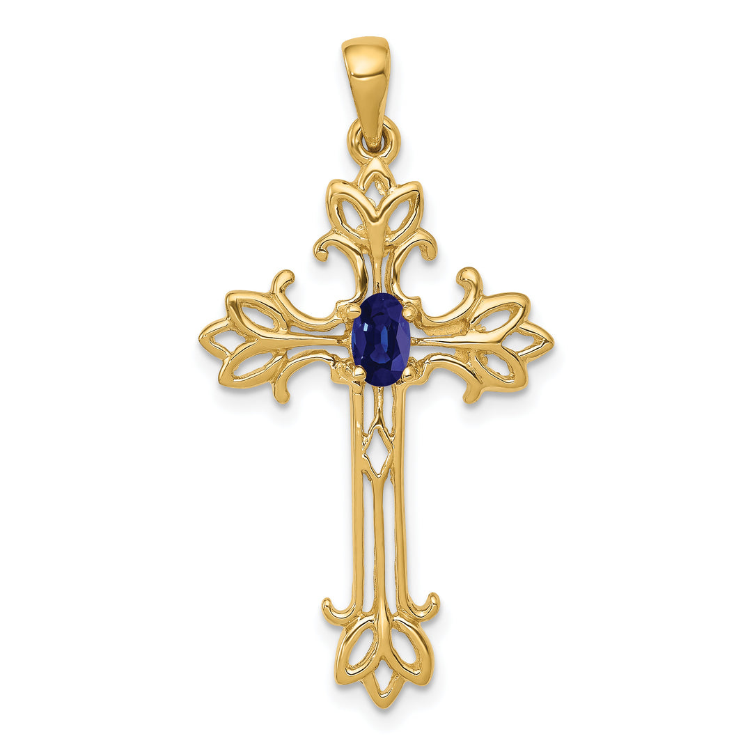 14k 5x3mm Oval Sapphire cross pendant