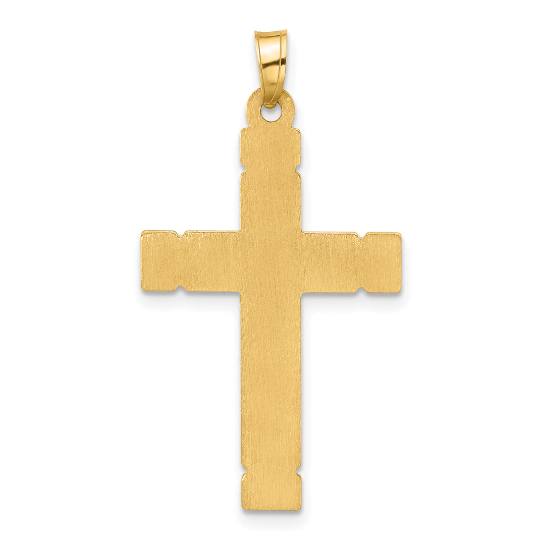 14k Polished and Grooved Hollow Diamond Cross Pendant