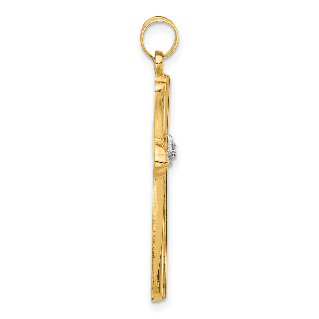 14k Polished and Grooved Hollow Diamond Cross Pendant