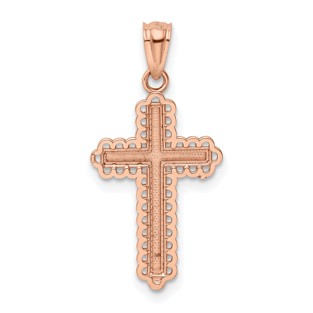 14k Rose Gold Rhodium Diamond Cut Cross Pendant