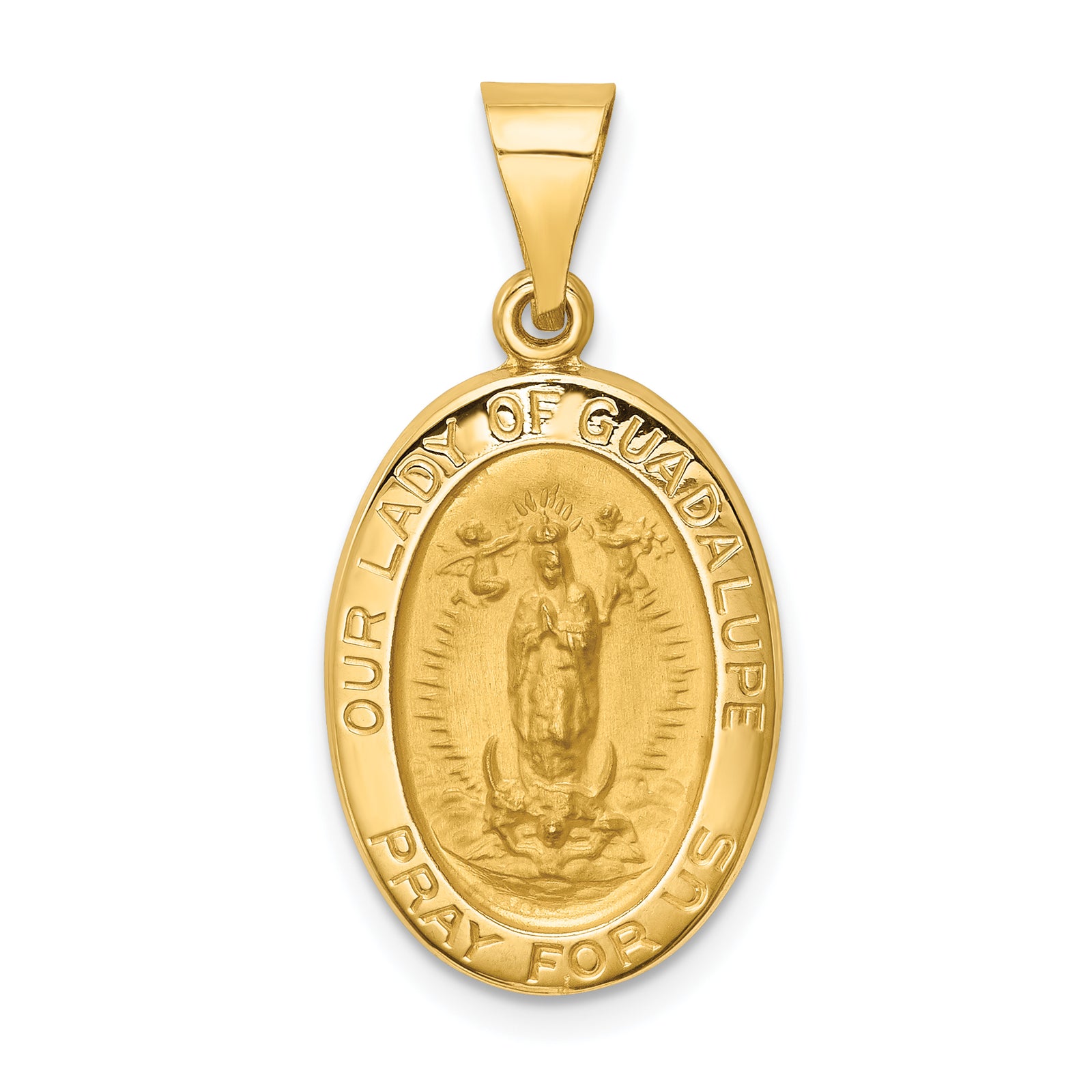 14k Polished and Satin Our Lady Guadalupe Medal Hollow Pendant