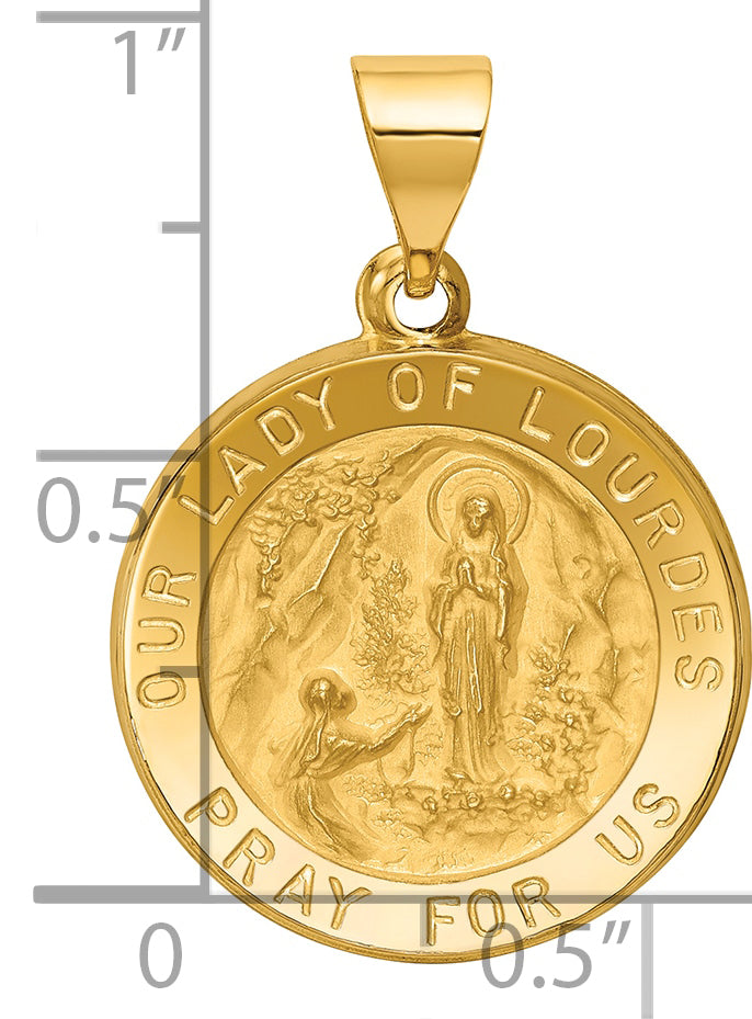 14k Polished and Satin Our Lady of Lourdes Medal Hollow Pendant