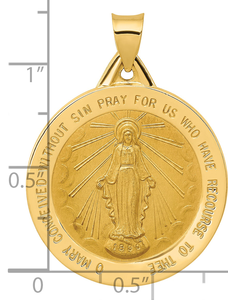 14k Polished and Satin Miraculous Medal Hollow Pendant