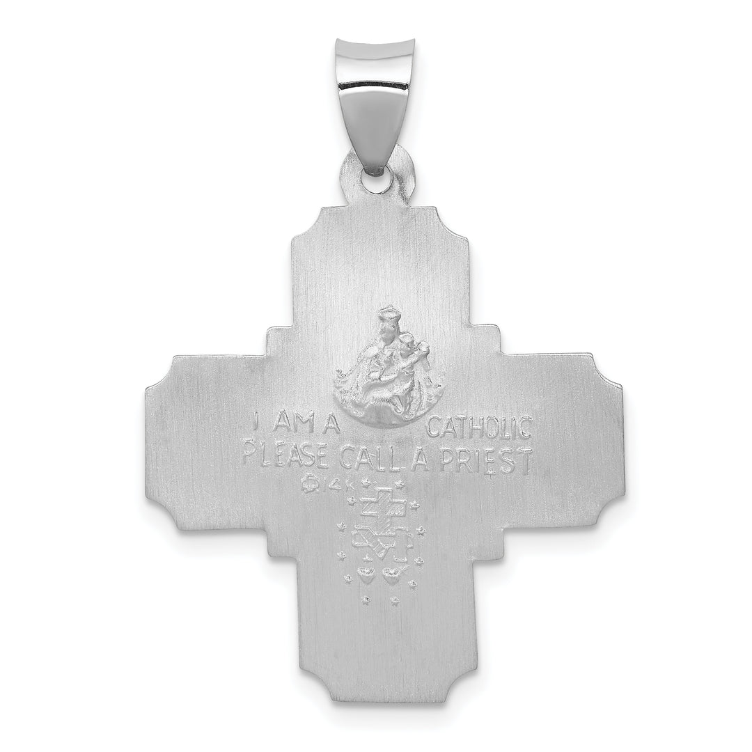 14k White Gold Four Way Medal Hollow Pendant