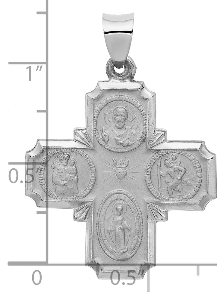 14k White Gold Four Way Medal Hollow Pendant