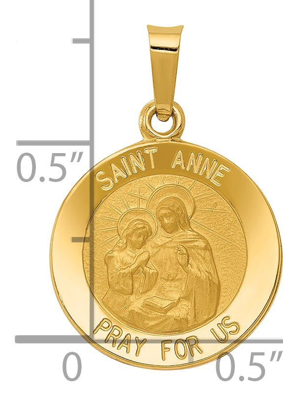 14k Polished and Satin St. Anne Medal Hollow Pendant
