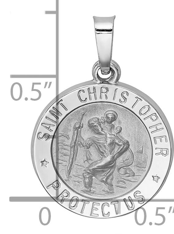 14k White Gold Polished/Satin St Christopher Medal Hollow Pendant