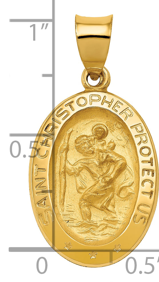 14k Polished and Satin St Christopher Medal Hollow Pendant