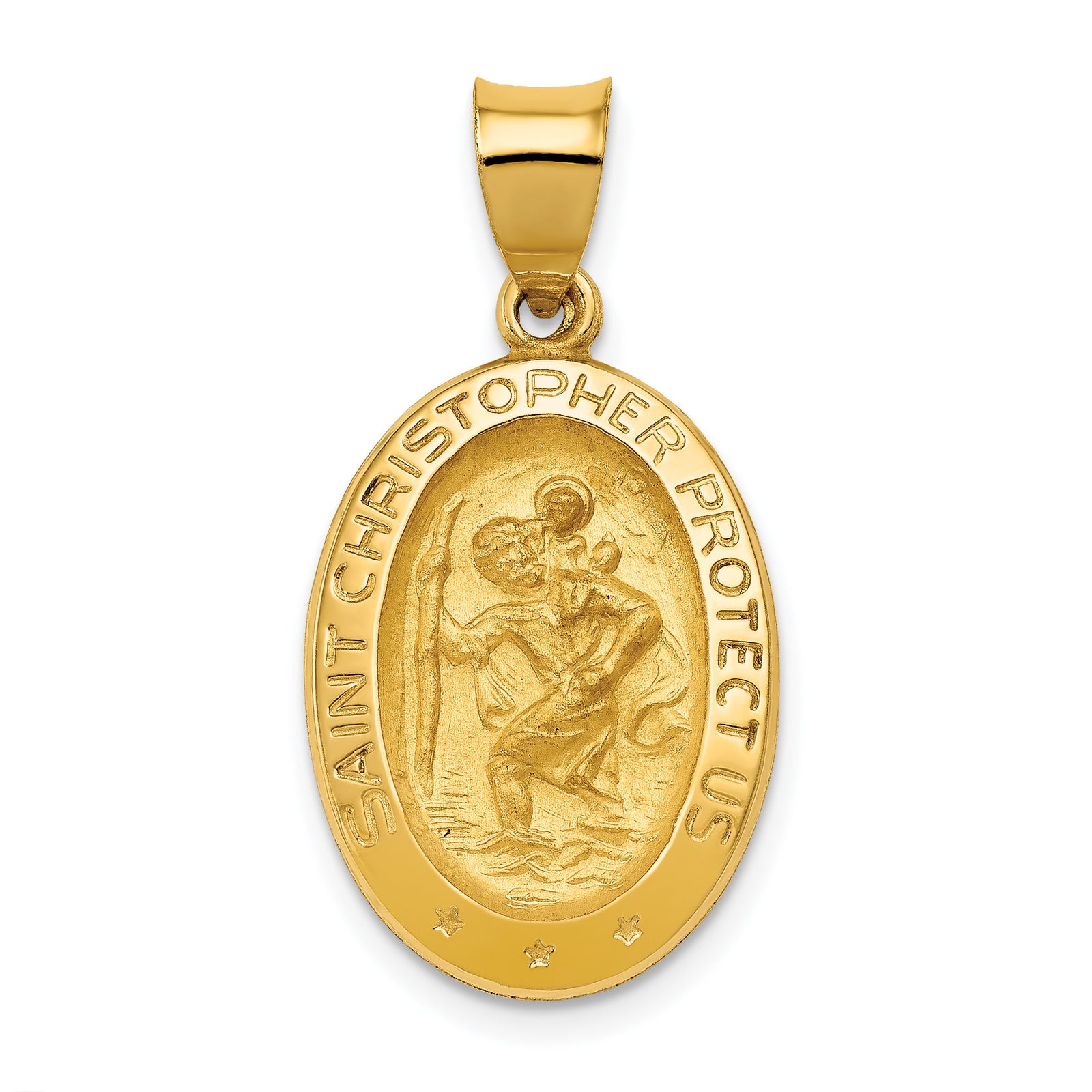 14k Polished and Satin St Christopher Medal Hollow Pendant