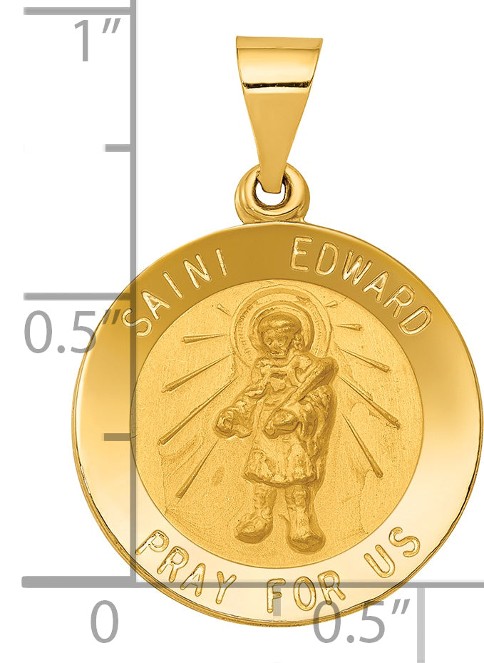 14k Polished and Satin St Edward Medal Hollow Pendant