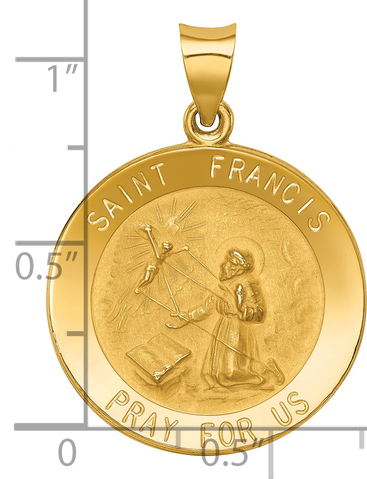 14k Polished and Satin St Francis Medal Hollow Pendant