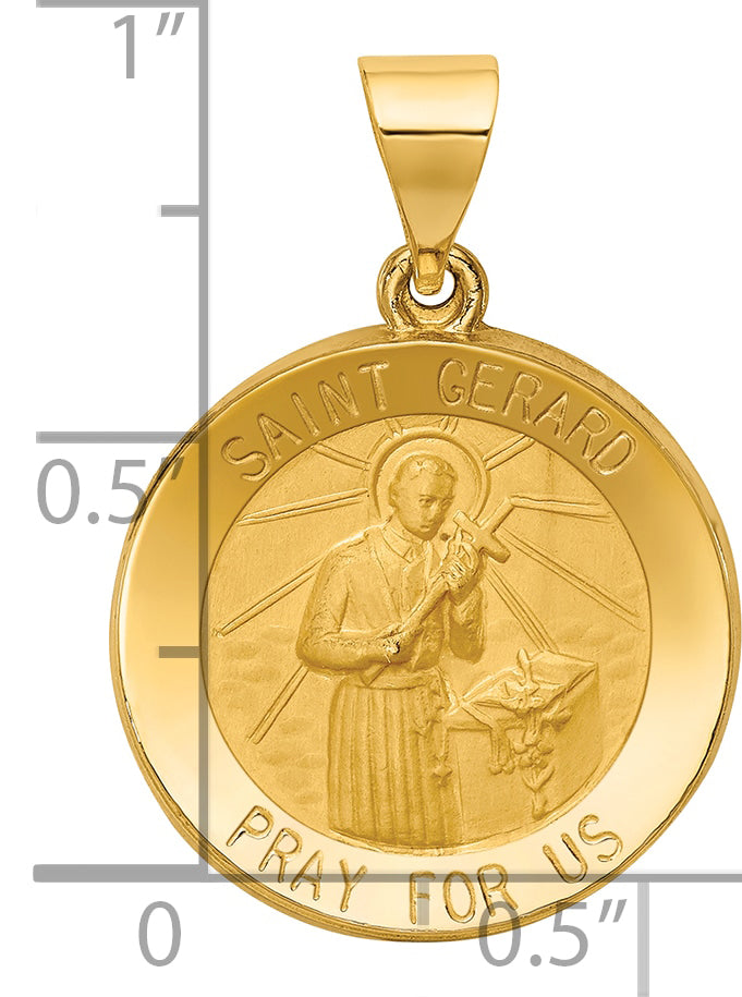 14k Polished and Satin St Gerard Medal Hollow Pendant