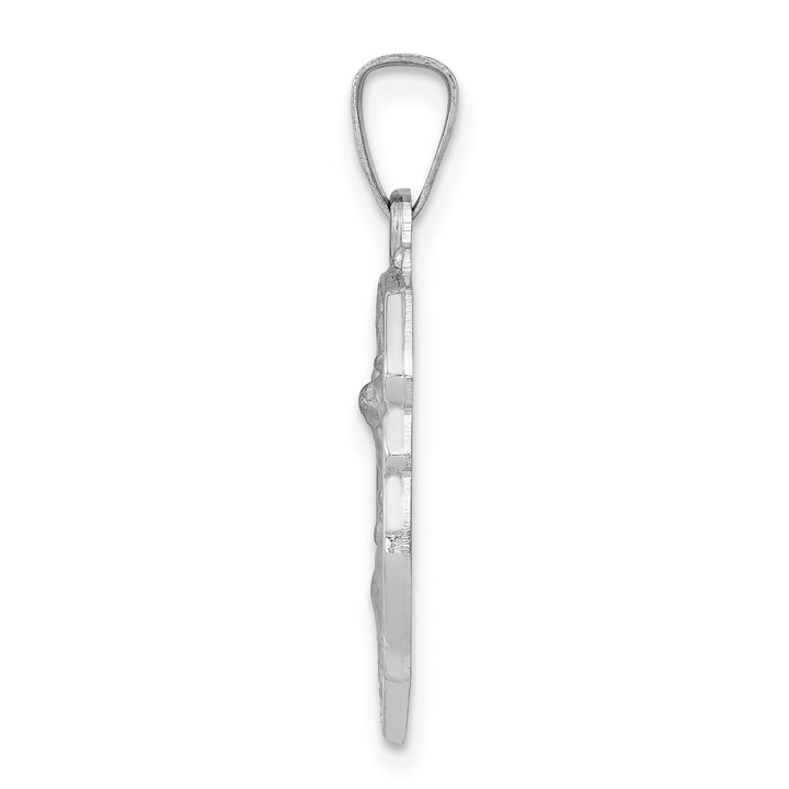 14k White Gold Polished and Satin St Michael Medal Hollow Pendant