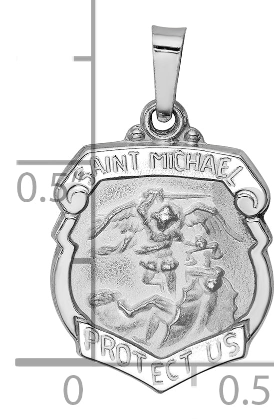 14k White Gold Polished and Satin St Michael Medal Hollow Pendant