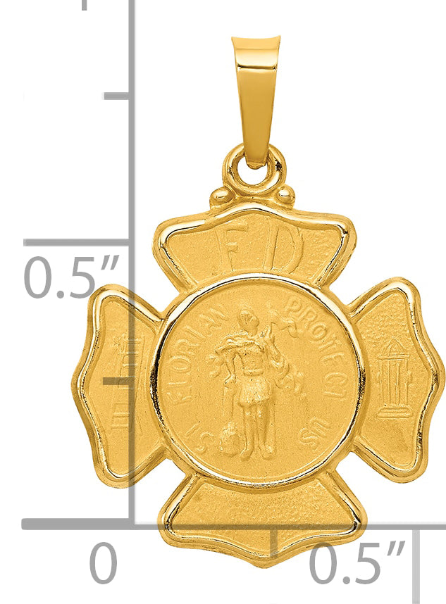 14k Polished and Satin St Florian Badge Medal Hollow Pendant