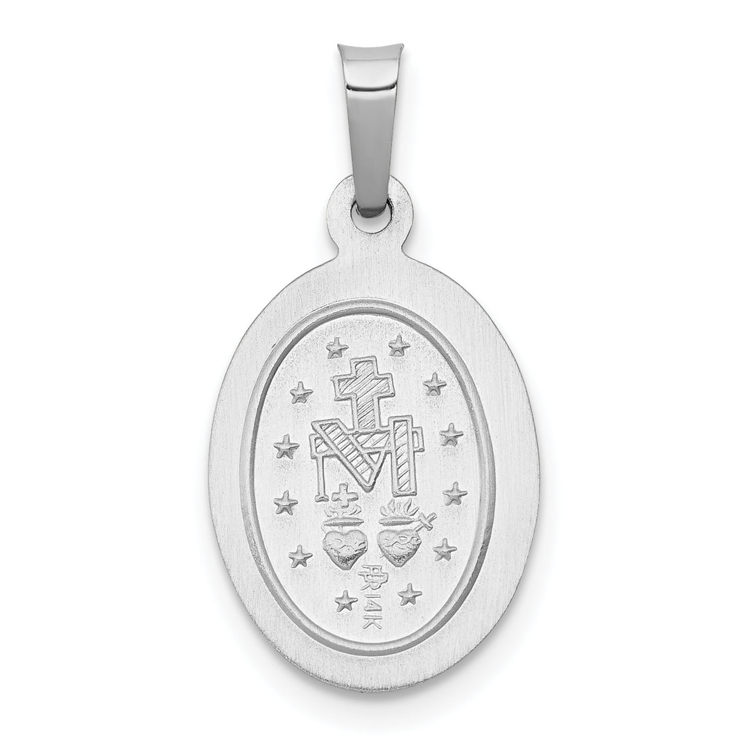14k White Gold Polished/Satin Miraculous Medal Hollow Pendant