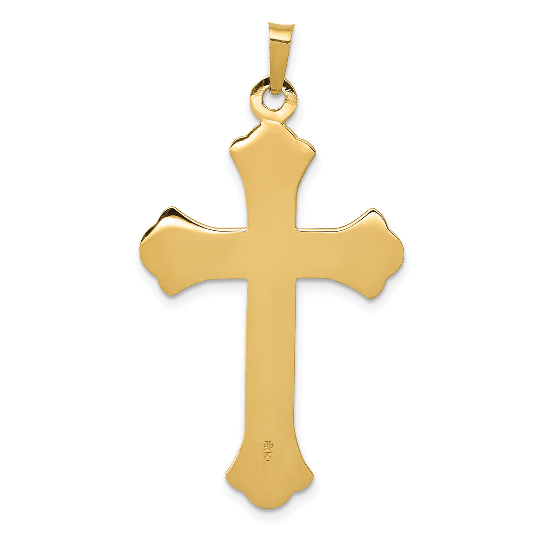 14k Textured and Polished Fleur de lis Cross Pendant