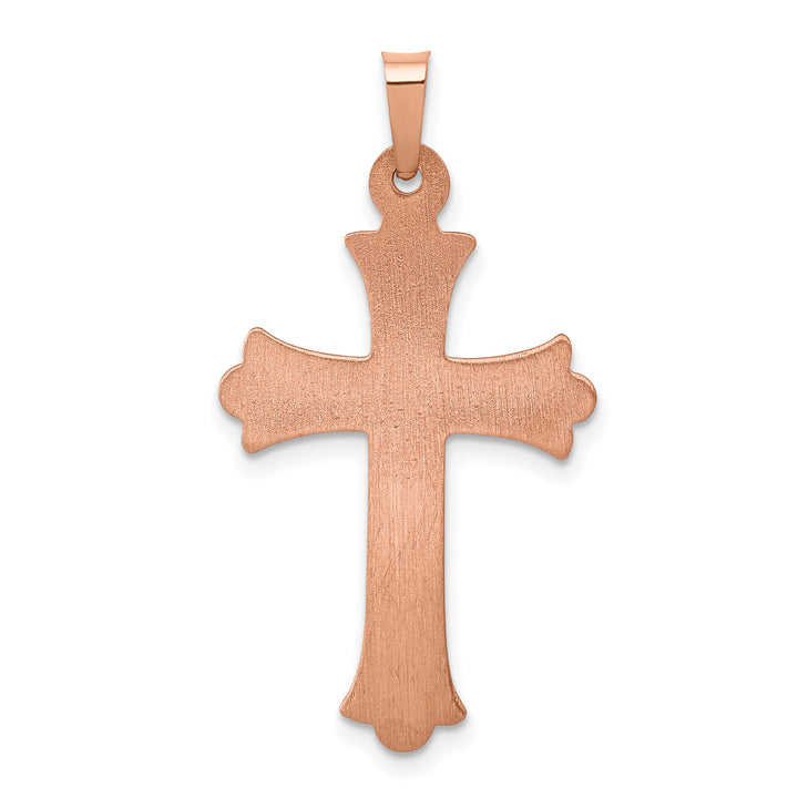 14K Rose Gold Brushed and Polished Budded Cross Pendant