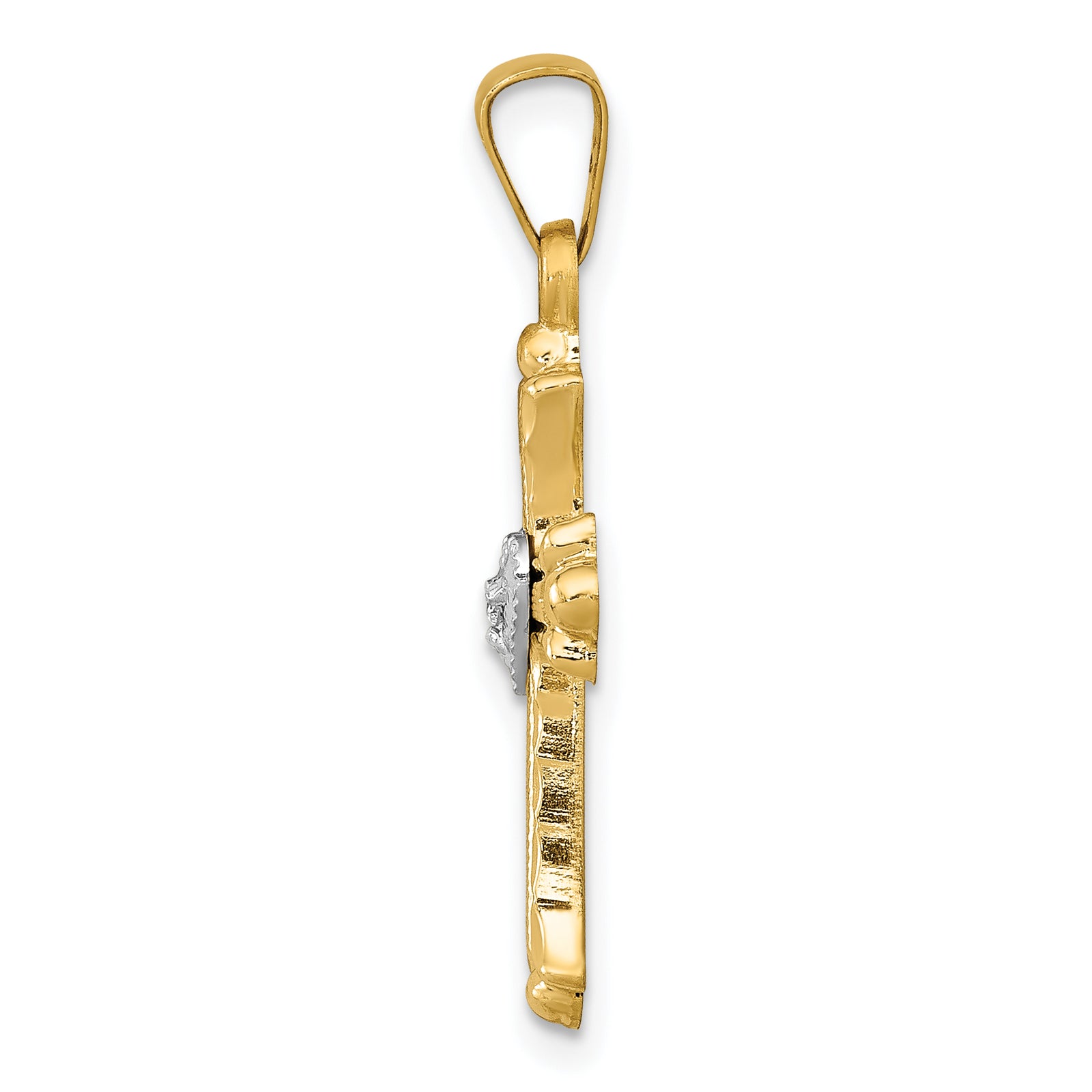 14K w/Rhodium Diamond Fleur De Lis Cross Pendant
