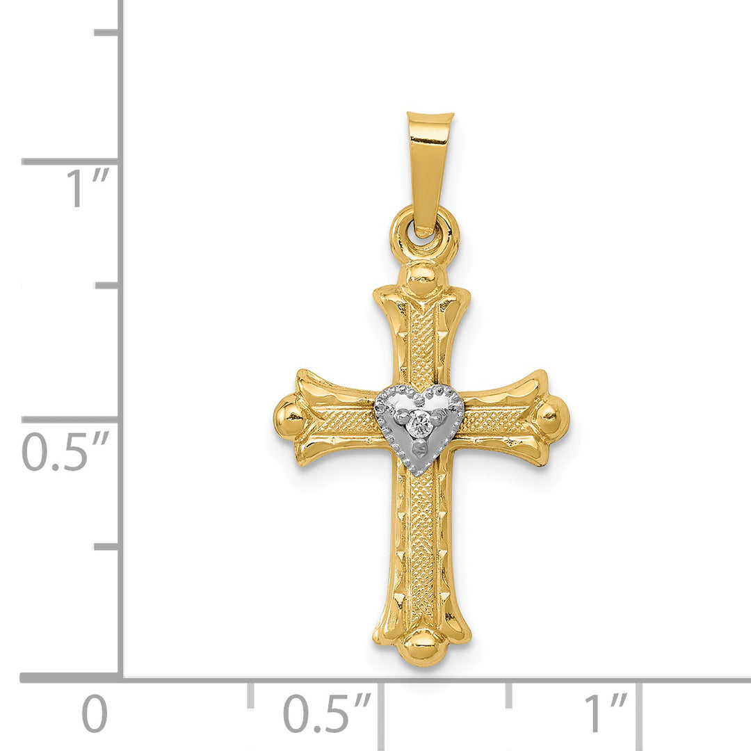 14K w/Rhodium Diamond Fleur De Lis Cross Pendant