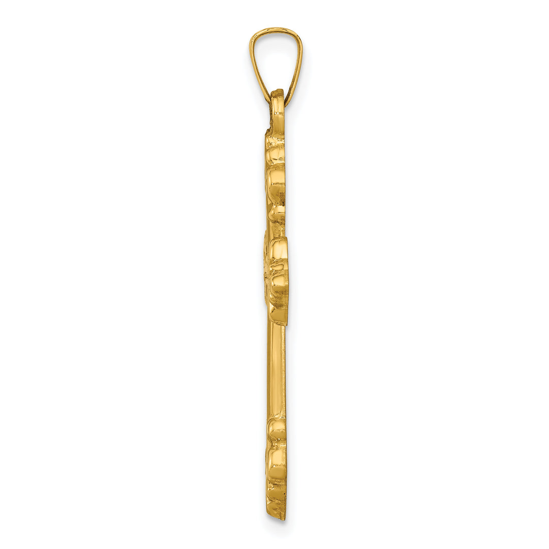 14k Polished Fleur de Lis Cross Pendant