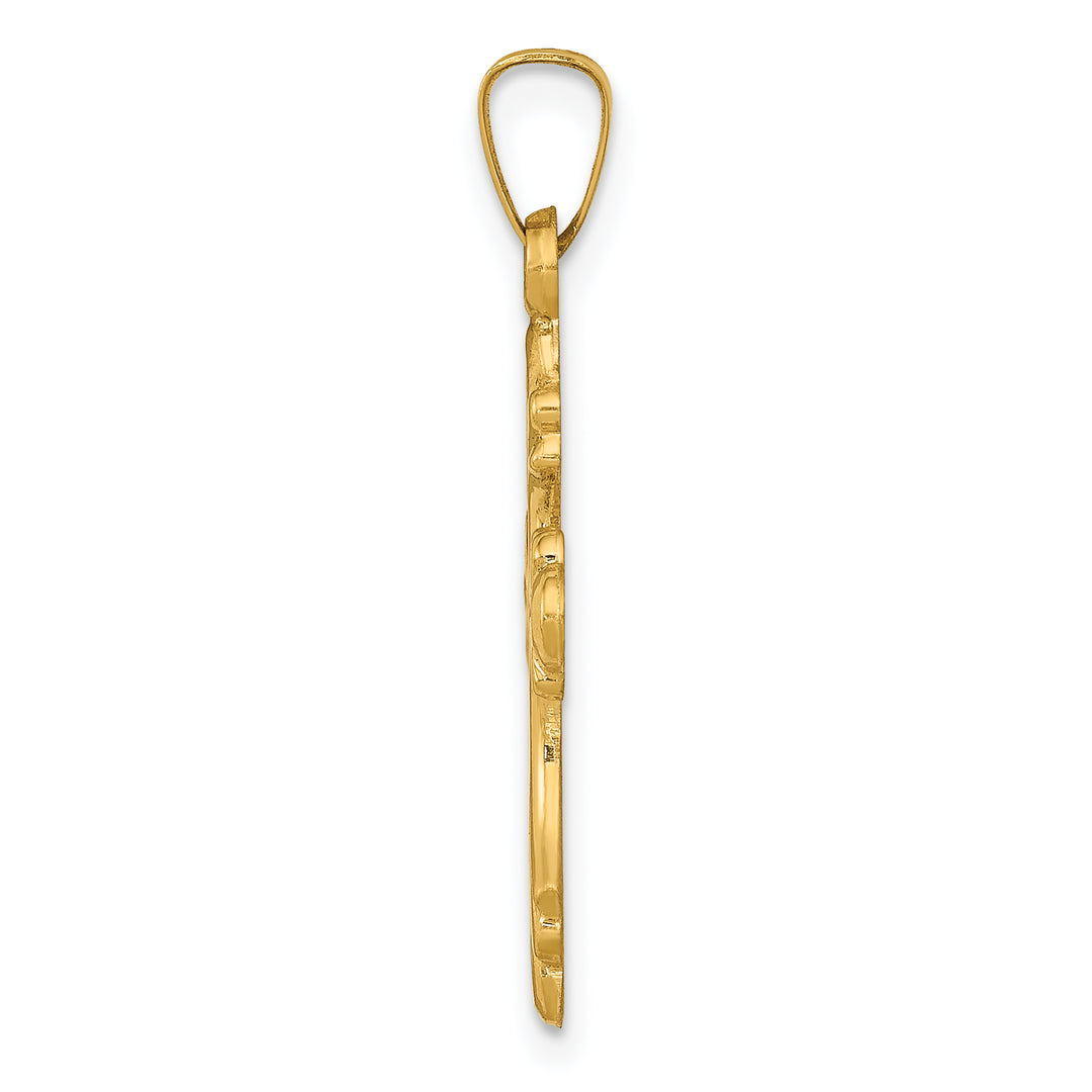 14k Polished Fleur De Lis Cross Pendant
