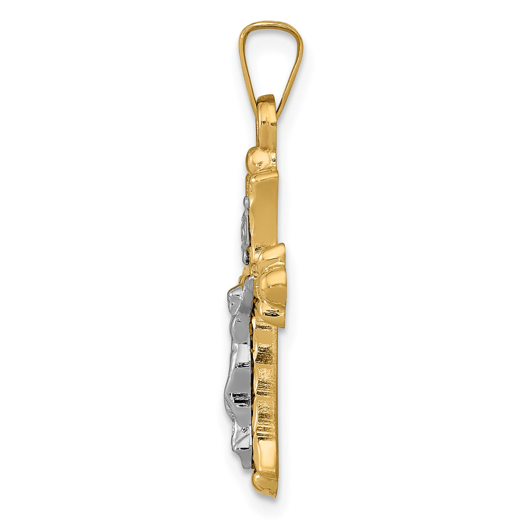 14k Two-Tone Polished INRI Crucifix Cross Pendant