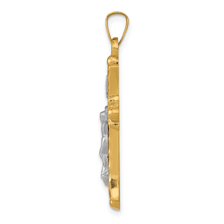 14k Two-Tone Textured and Polished INRI Crucifix Cross Pendant
