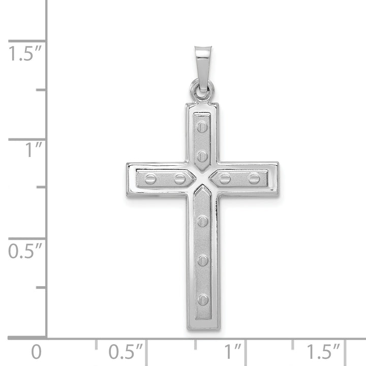 14k White Gold Polished and Satin w/Dots Cross Pendant
