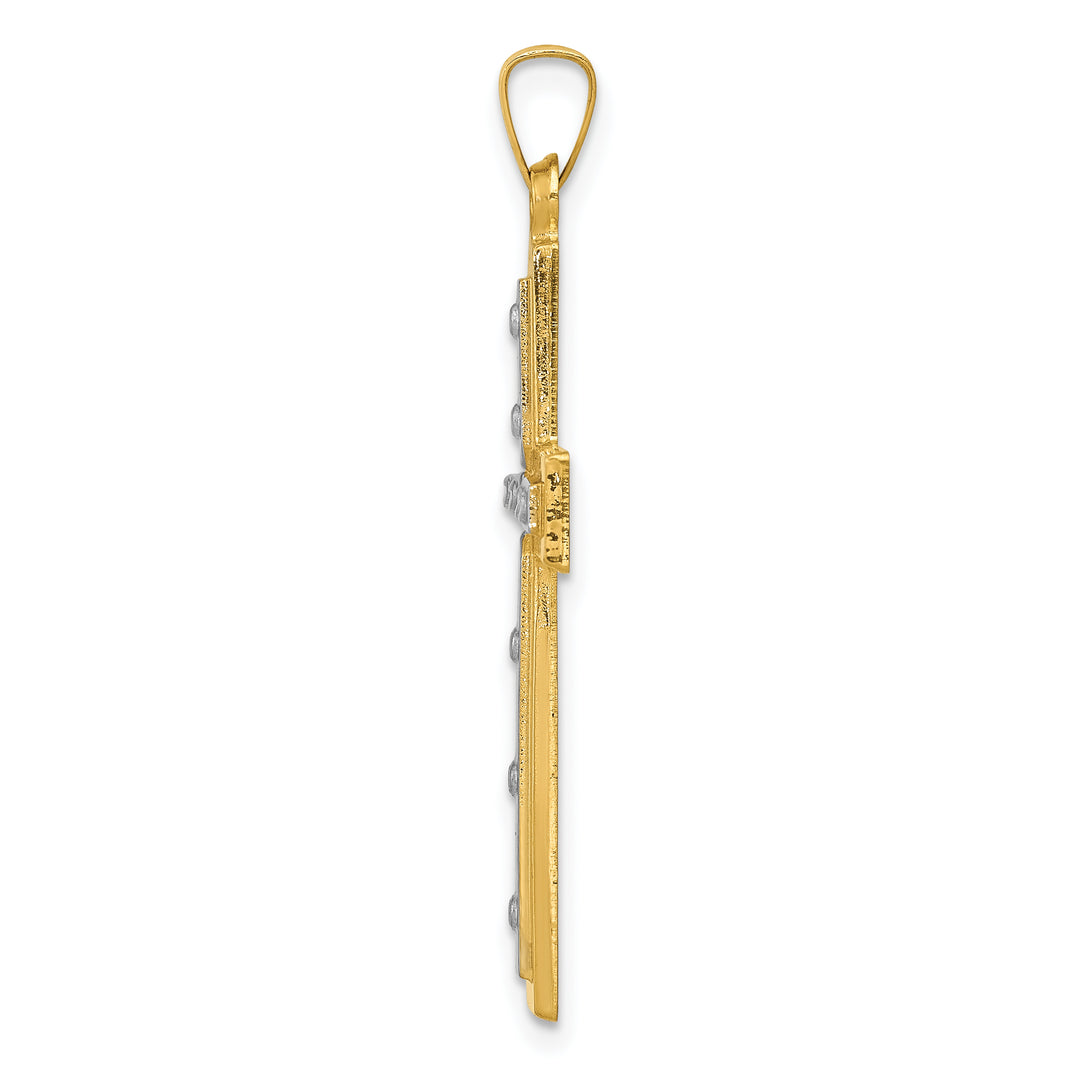 14K W/Rhodium Polished and Satin Cross Pendant