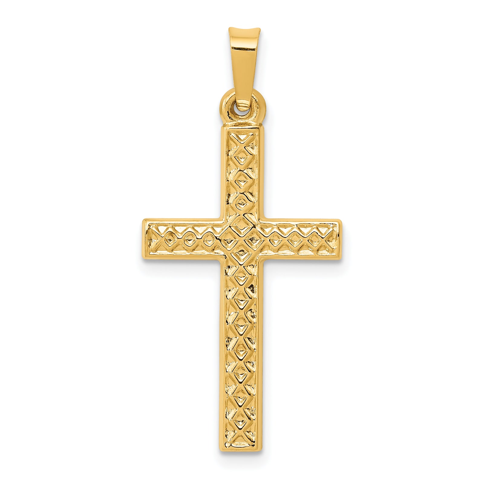 14k Polished Lattice Textured Cross Pendant