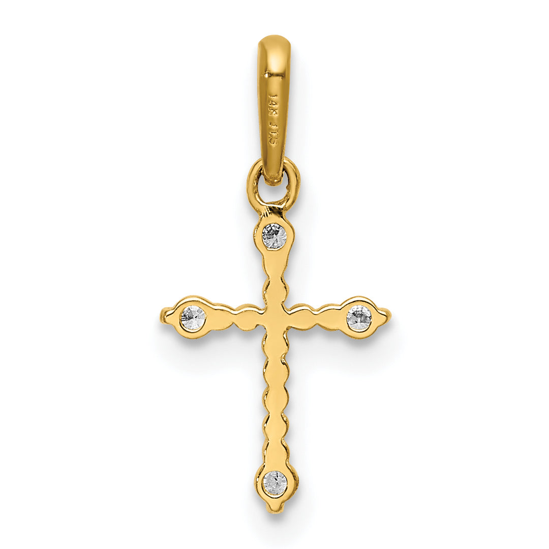 14k Polished Beaded CZ Cross Charm