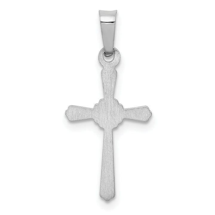 14k White Gold Polished Center Flower Cross Pendant